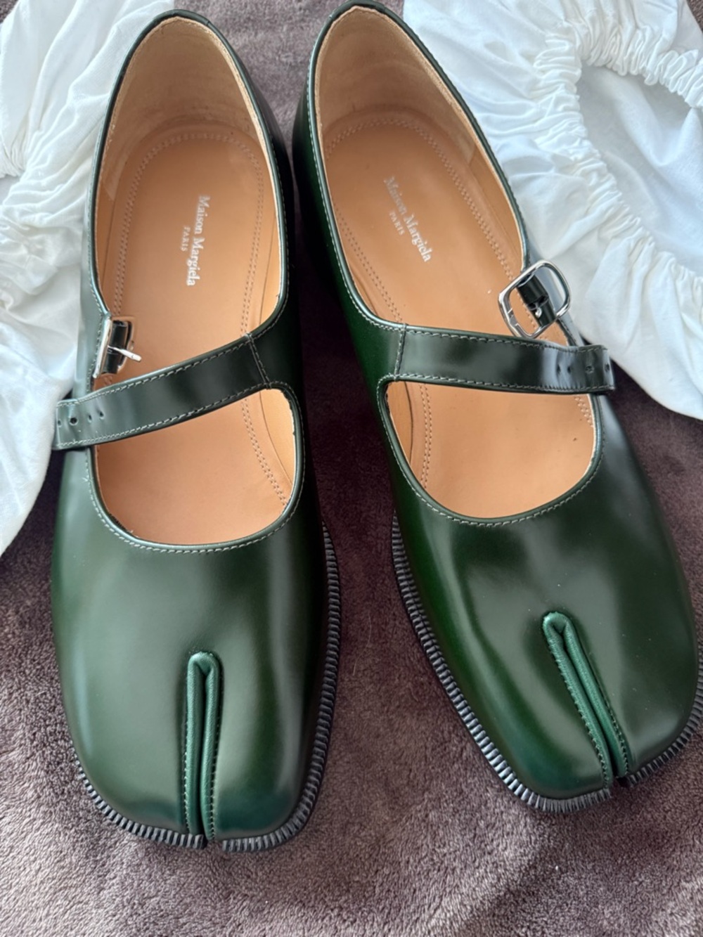 Maison Martin Margiela Dark Green Tabi Mary Jane Flats